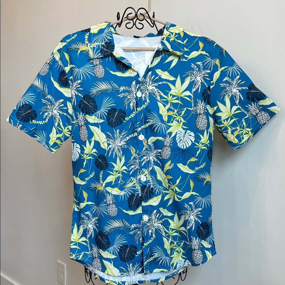 Blue Tropical Hawaiian Print Shirt